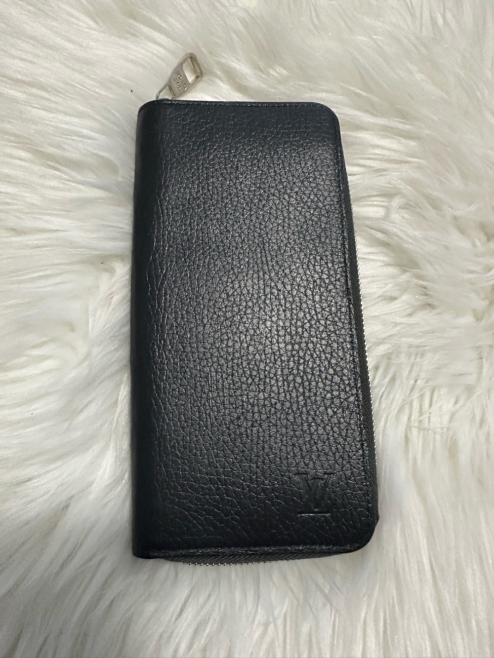 Louis Vuitton Dark Grey Leather Zip Wallet - Embossed Initials